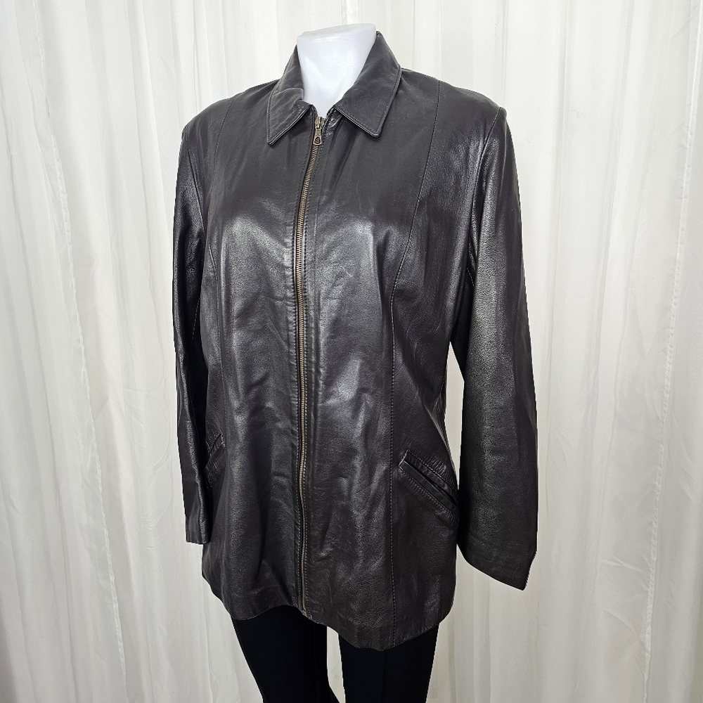 Vintage Vera Pelle Dark Brown Leather Jacket Zip Front Size Large